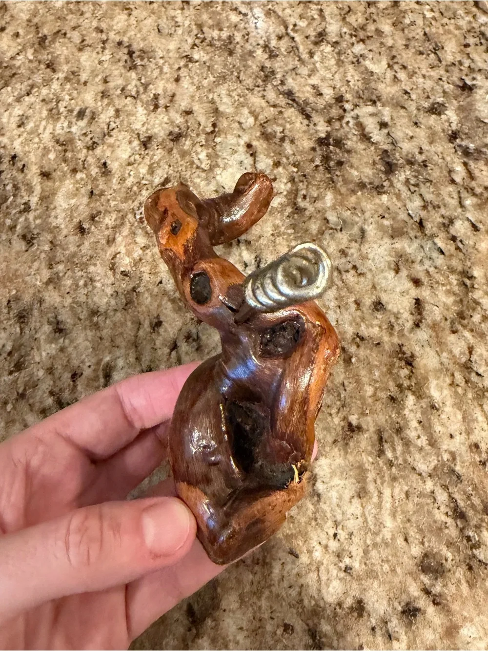 Vintage Burl Root Dark Wood Wine Corkscrew Primitive Rustic Folk Art Barware